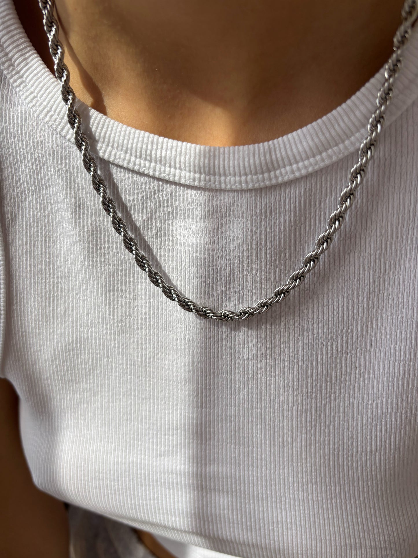 Collana corda in acciaio argentato