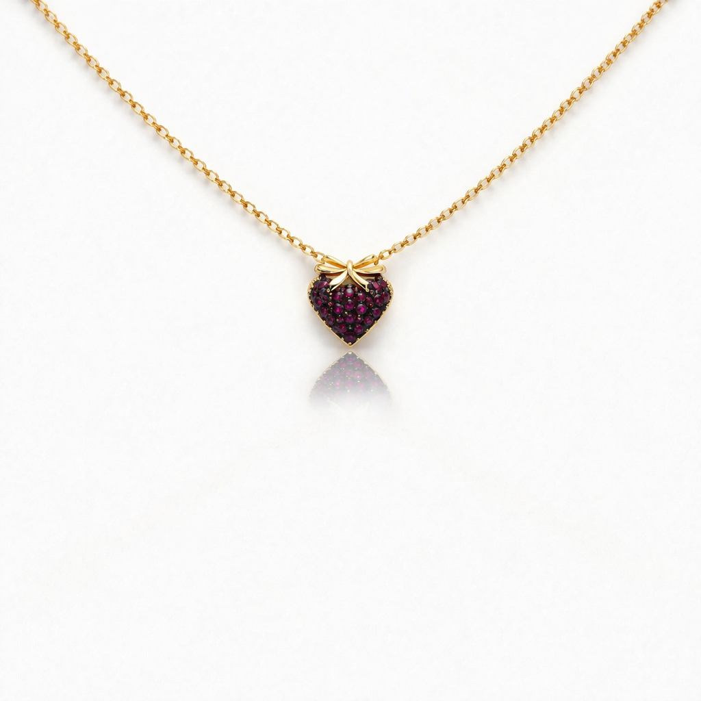 Collana in acciaio con fragola con zirconi