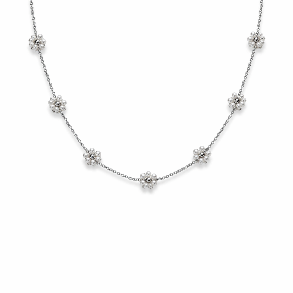Collana in acciaio con margherite con perline
