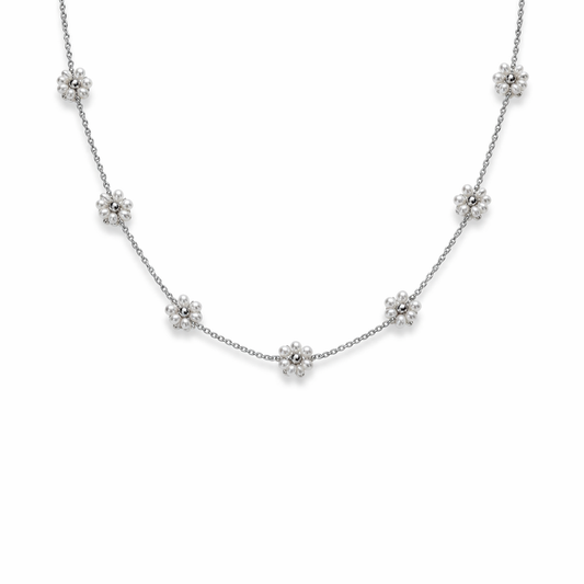 Collana in acciaio con margherite con perline