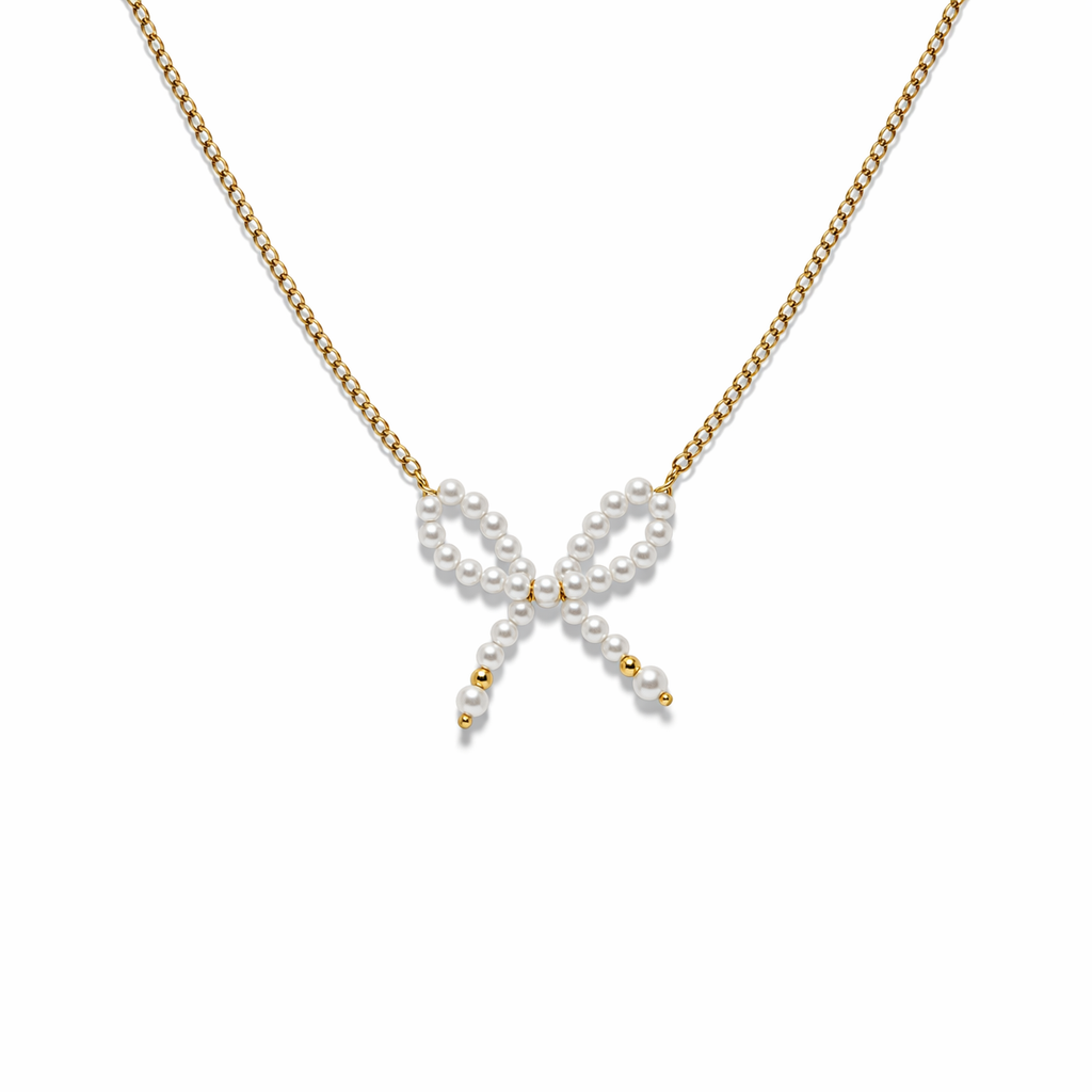 Collana in acciaio con fiocco di perline