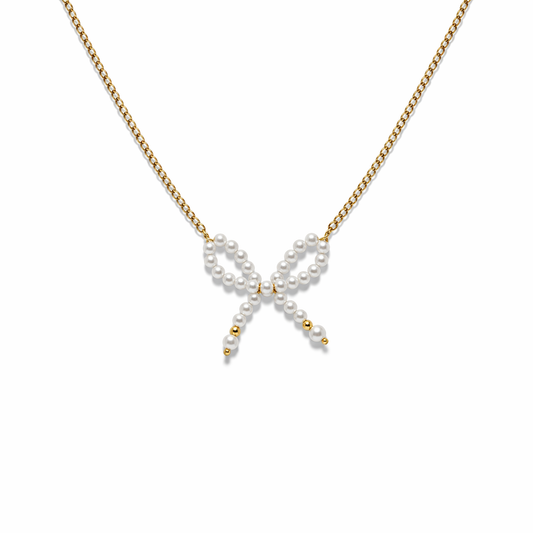 Collana in acciaio con fiocco di perline
