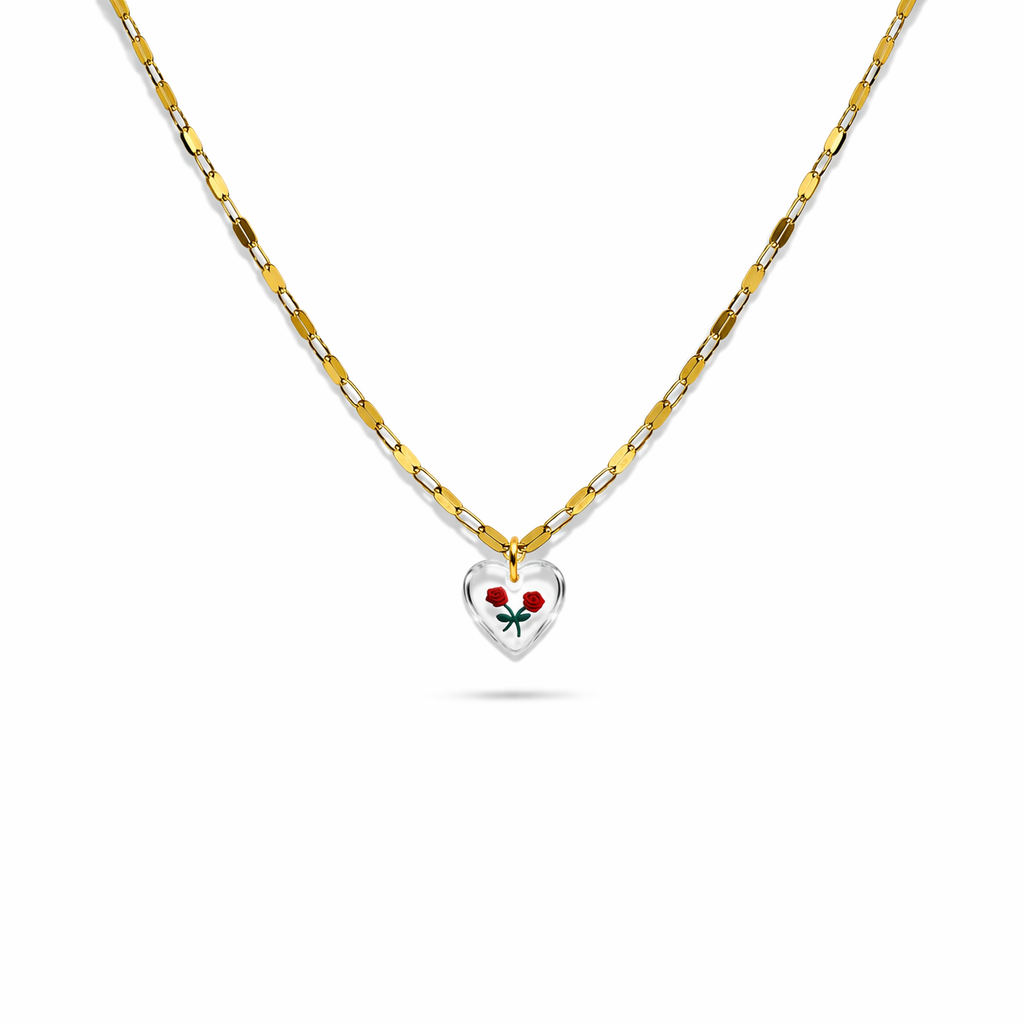 Collana in acciaio e ciondolo vintage in vetro