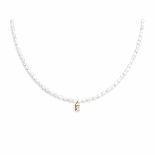 Collana perle di fiume e iniziale in argento 925
