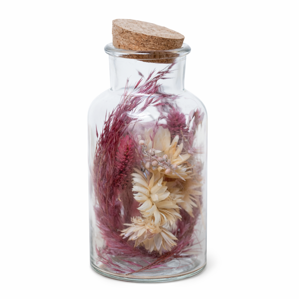 Bottiglia decorativa con fiori secchi