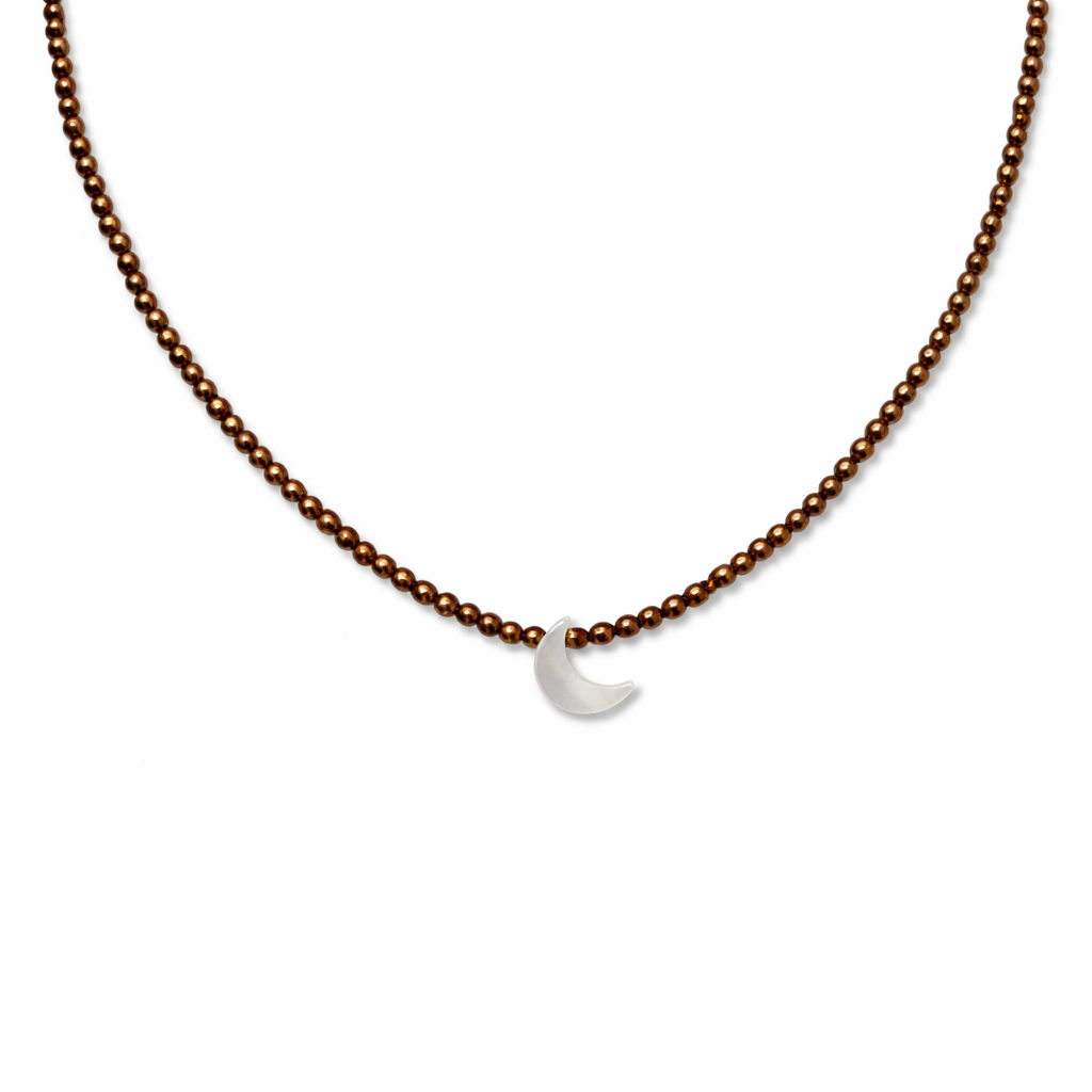 Collana in hematite bronzo e luna in madreperla
