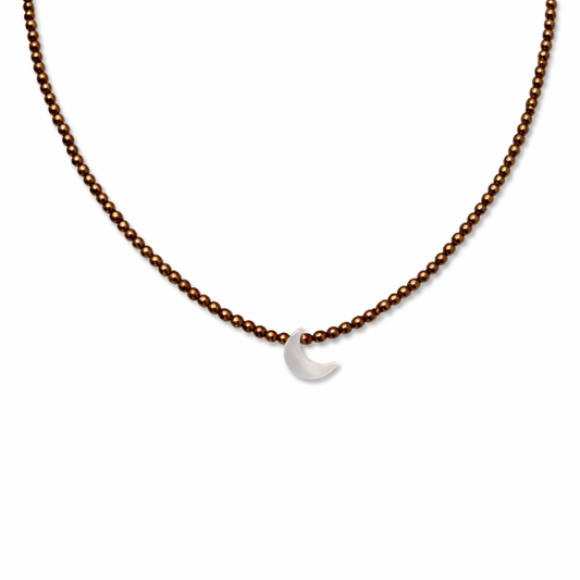 Collana in hematite bronzo e luna in madreperla
