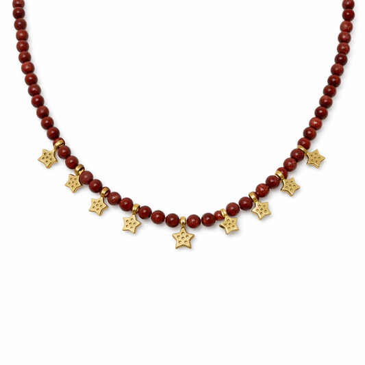 Collana con stelline in ottone e pietra del sole