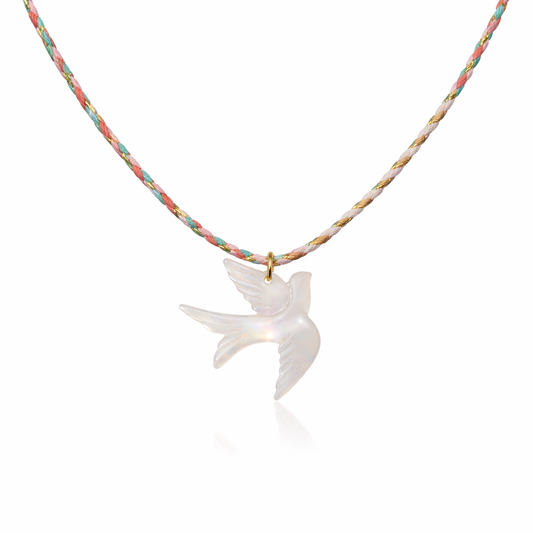 Collana con cordino in cotone e colomba in madreperla