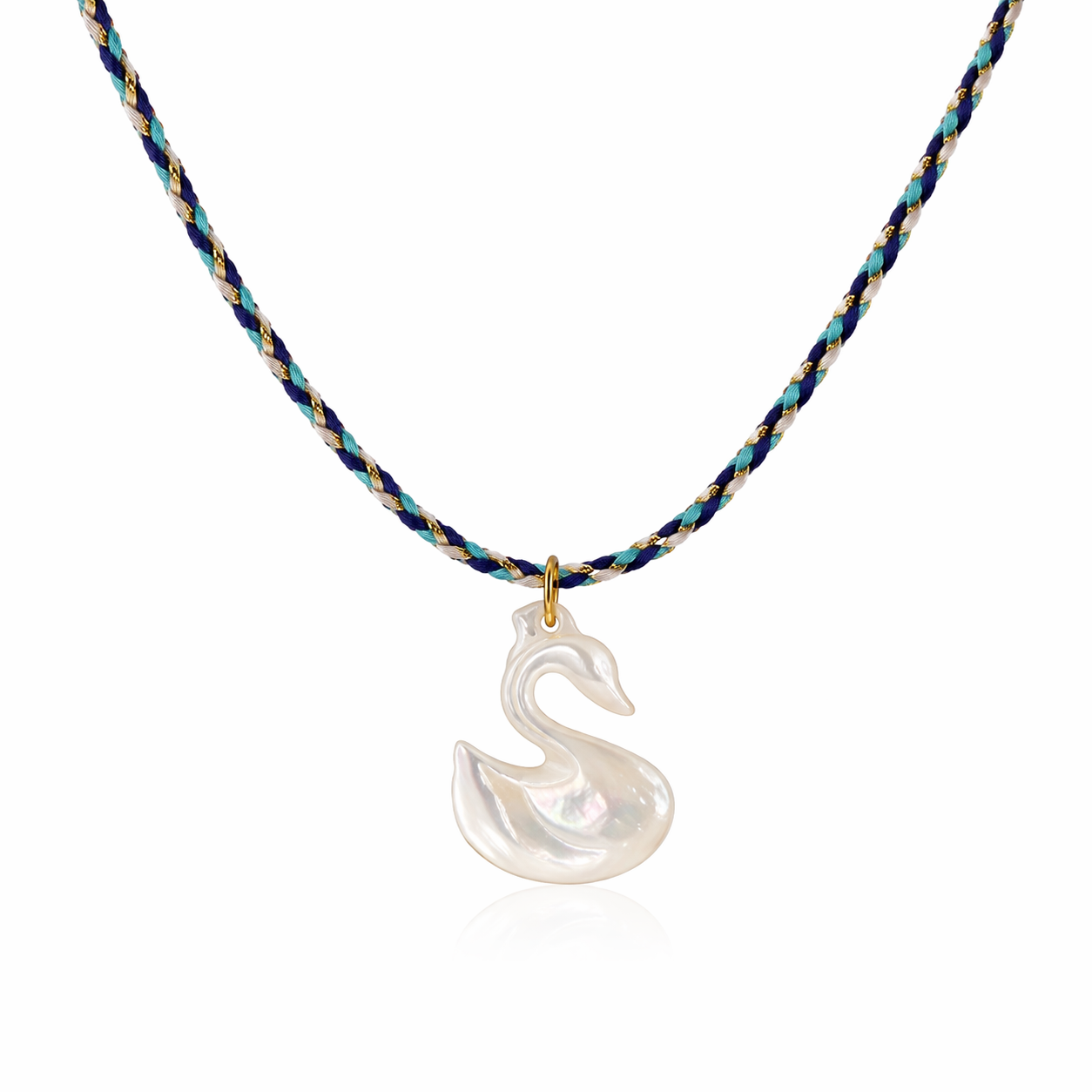 Collana con cordino in cotone e cigno in madreperla