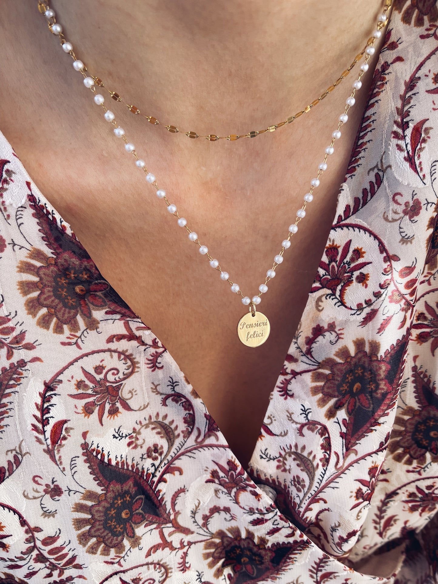 Pensieri felici - Collana a doppio filo in acciaio e argento dorato - Dettagli di Moda