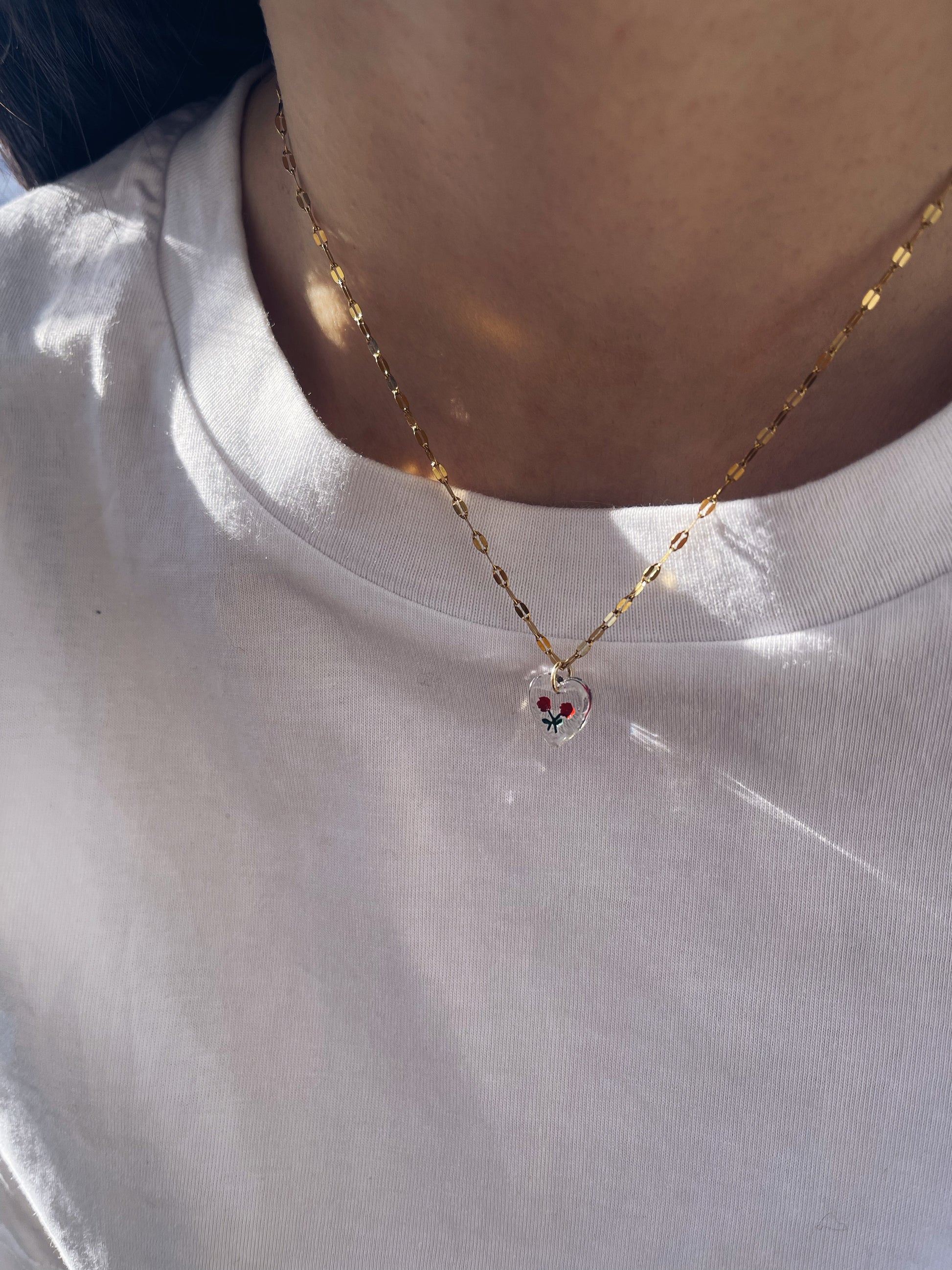 Collana con catena in acciaio e ciondolo vintage in vetro - Dettagli di Moda