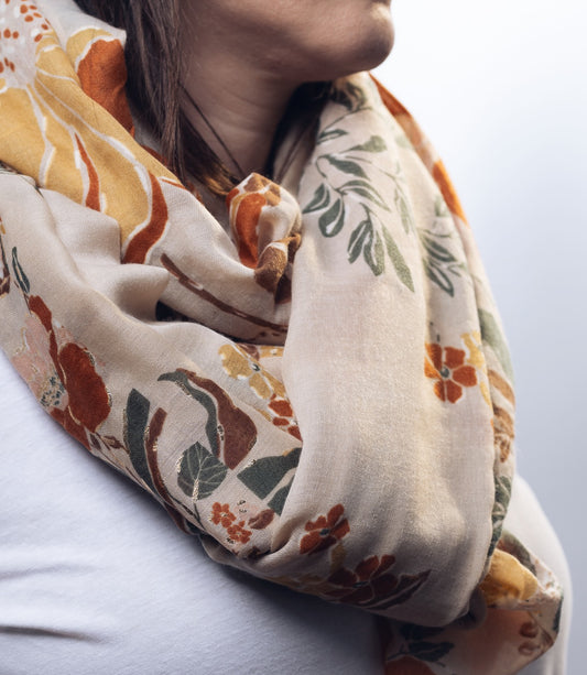 Sciarpa misto cotone con stampa floreale - Dettagli di Moda