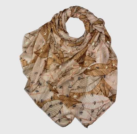 Sciarpa in misto cotone con stampa foglie - Dettagli di Moda