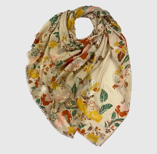 Sciarpa misto cotone con stampa floreale - Dettagli di Moda