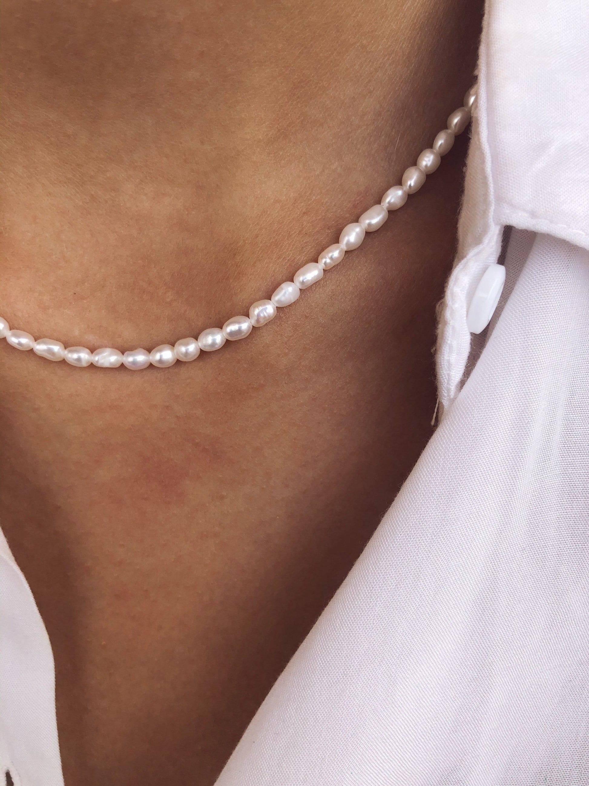 Collana con perle di fiume modello riso - Dettagli di Moda