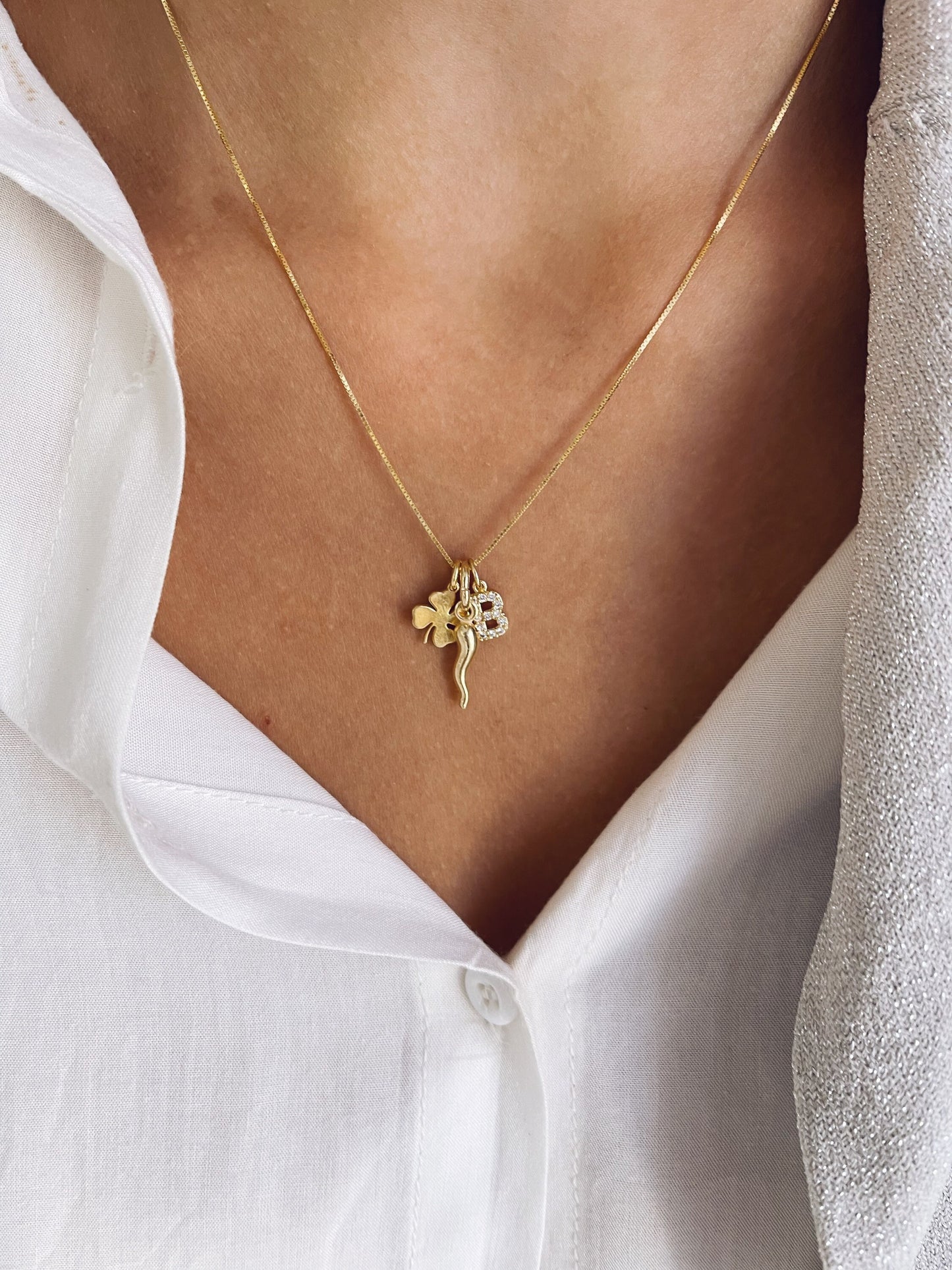 Collana in argento 925 con ciondoli portafortuna - Dettagli di Moda