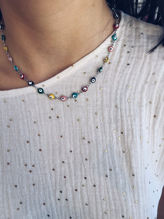 Collana in acciaio con occhi smaltati